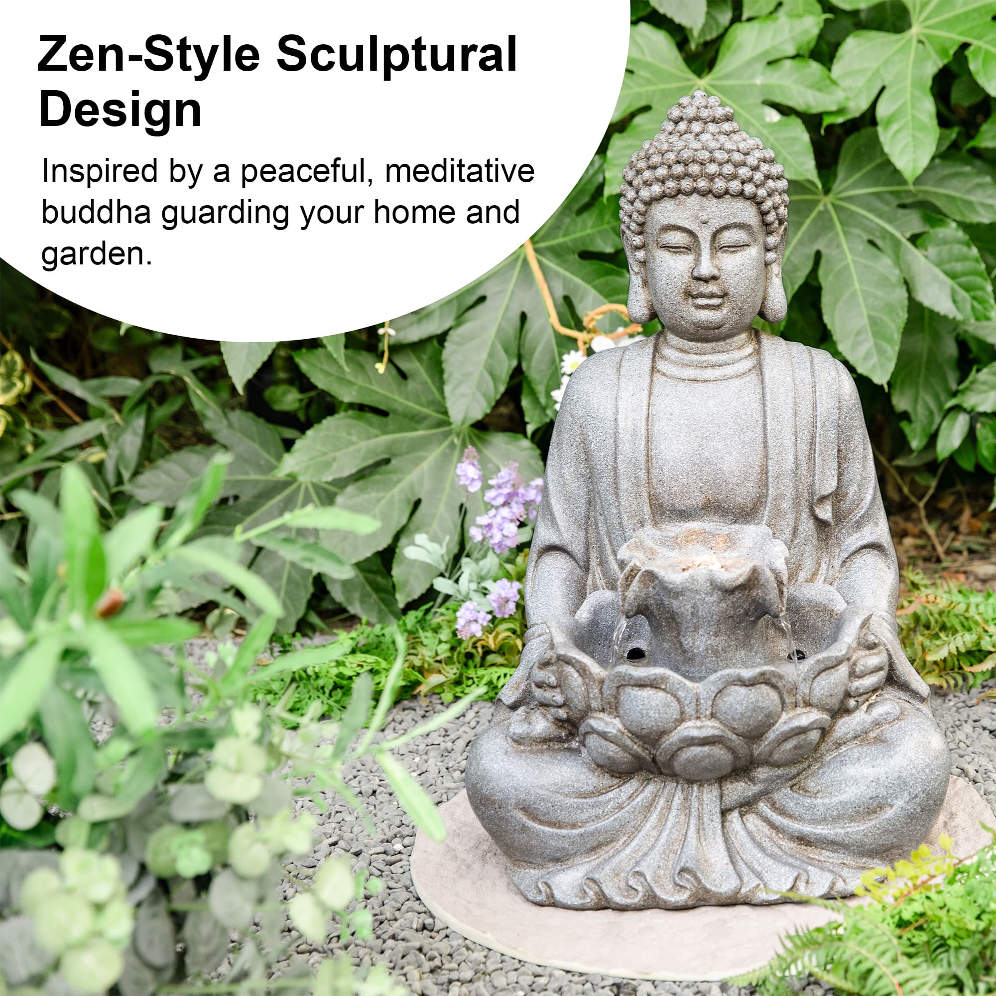 Glitzhome® Zen-Style LED Meditating Buddha Outdoor Fountain
